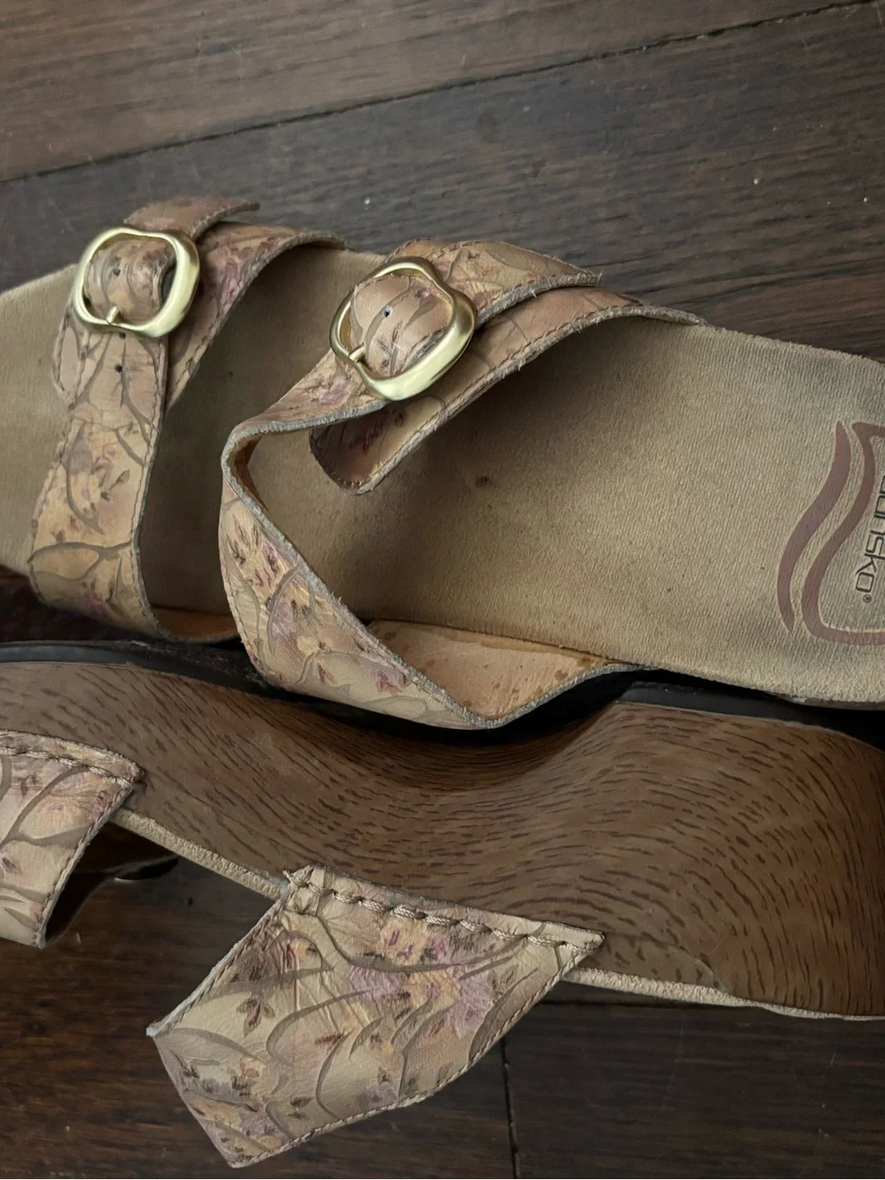 Dansko Sophie Sandals floral pattern with gold buckles